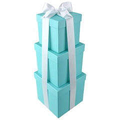 Nested Square Gift Boxes, Robin's Egg Blue, 5-inch, 6-inch, 7-inch, 3-piece, 1.5-inch Satin Ribbon