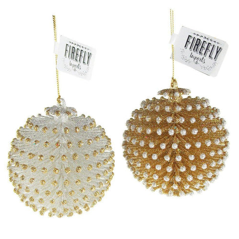 Acrylic Glitter Pinecone Ball Christmas Ornaments, Gold/Silver, 3-1/4-Inch, 2-Piece