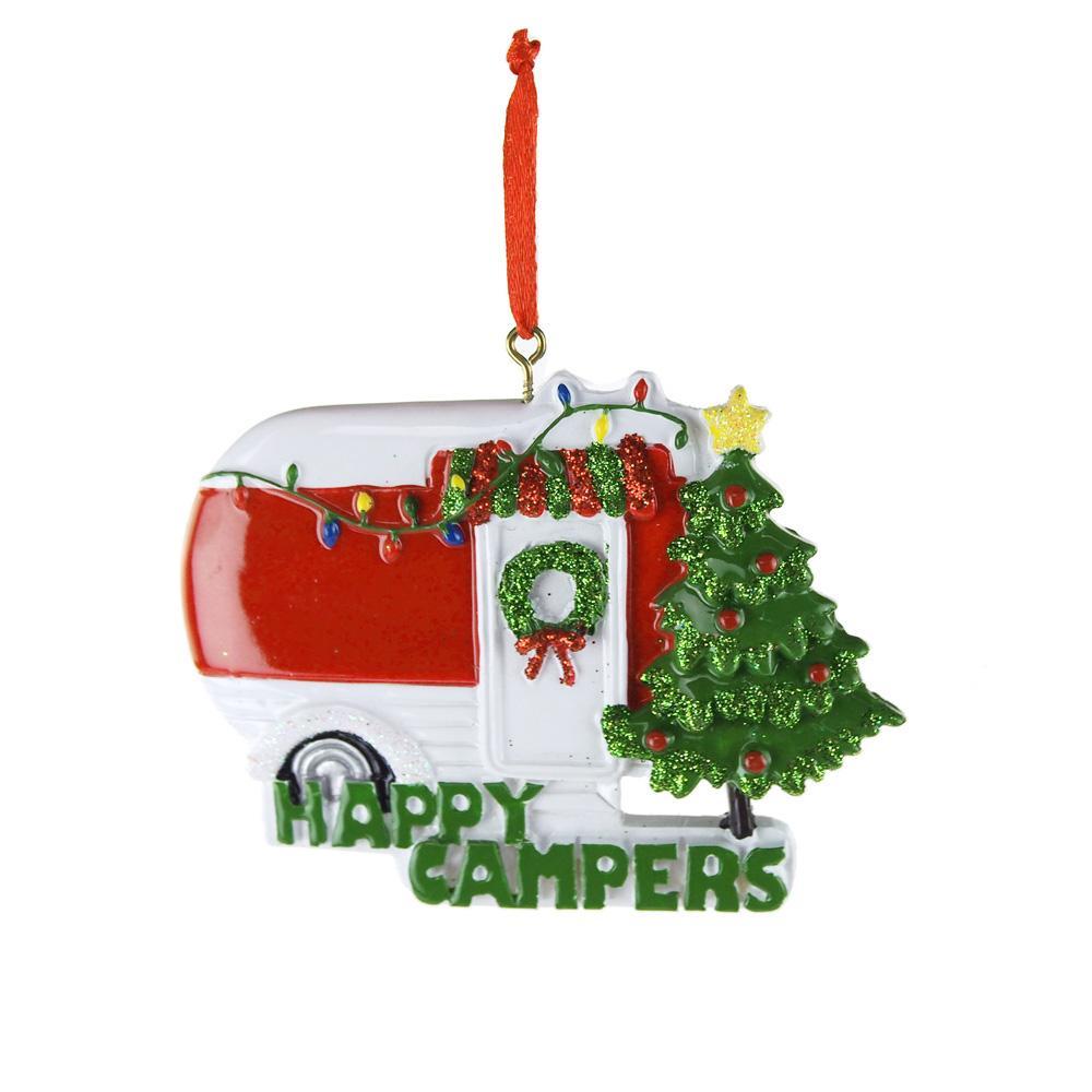 Happy Campers Resin Ornament, Red/White/Green, 3-1/2-Inch