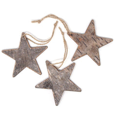 Hanging Birch Star Ornament, 4-Inch, 3-Count