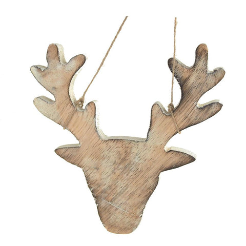 Reindeer Head Wooden Christmas Ornament, 5-Inch