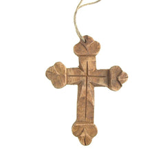 Hanging Carved Nasrani Cross Christmas Tree Ornament, 4-Inch