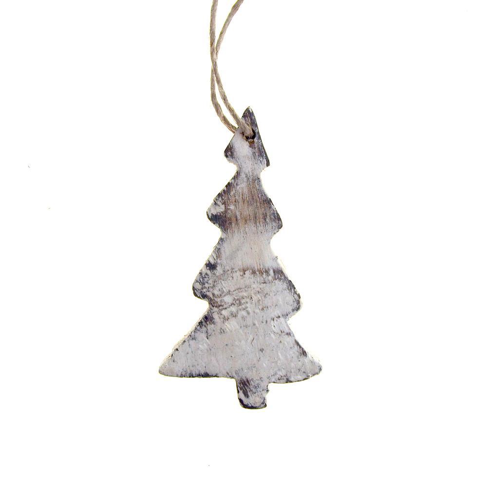 Hanging Wooden Slender Christmas Tree Ornament, White, 4-Inch