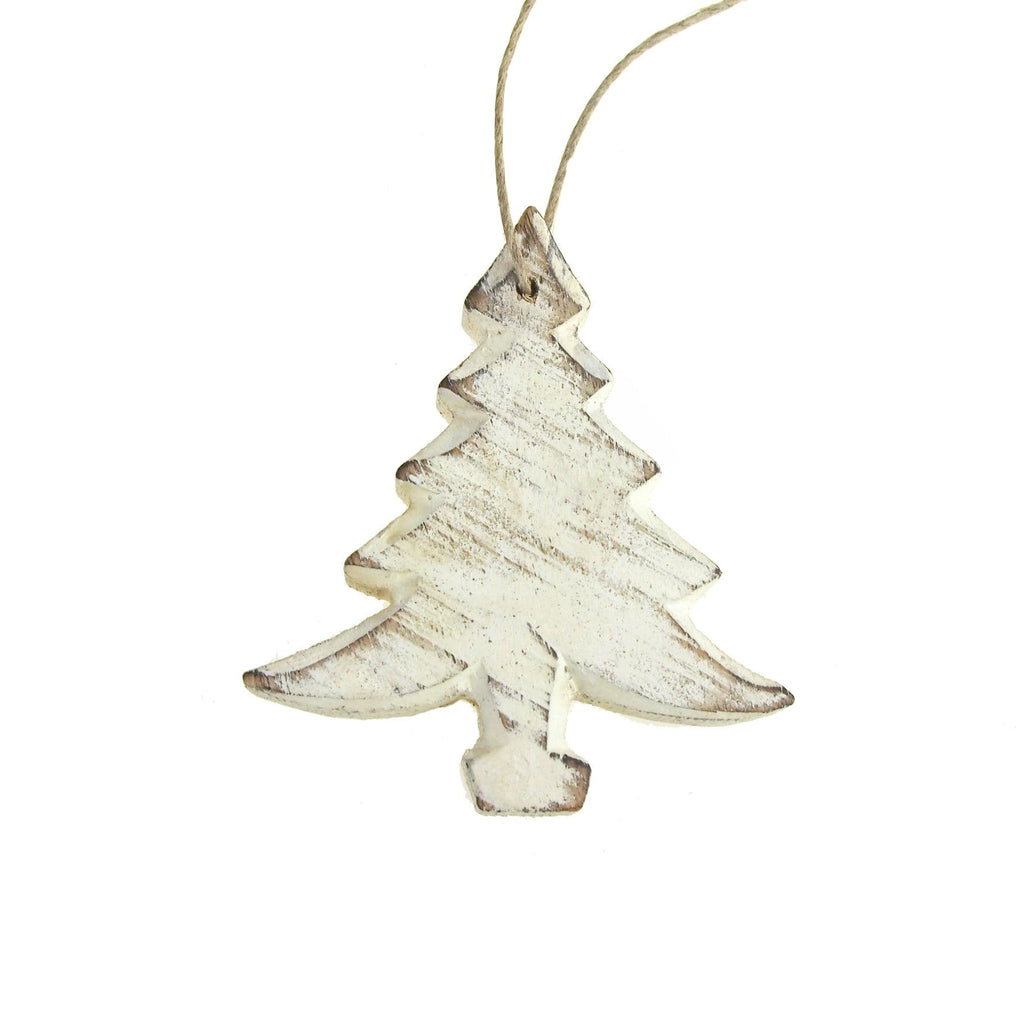 Christmas Tree Wooden Ornament, White, 4-Inch