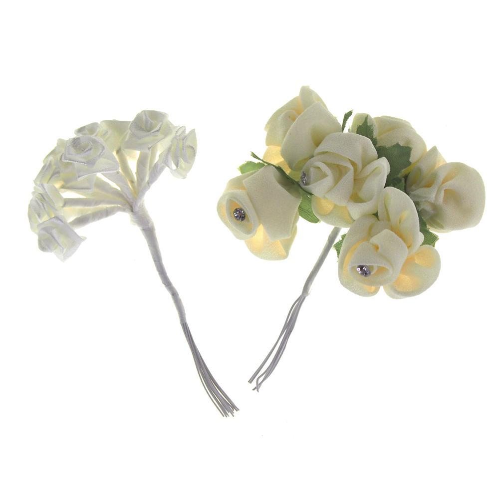 Fabric Rose Flowers Branch, Ivory, 4-Inch, 2-Piece