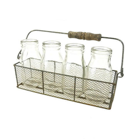Metal Four Jar Holder Caddy with Chicken Wire, 10-Inch