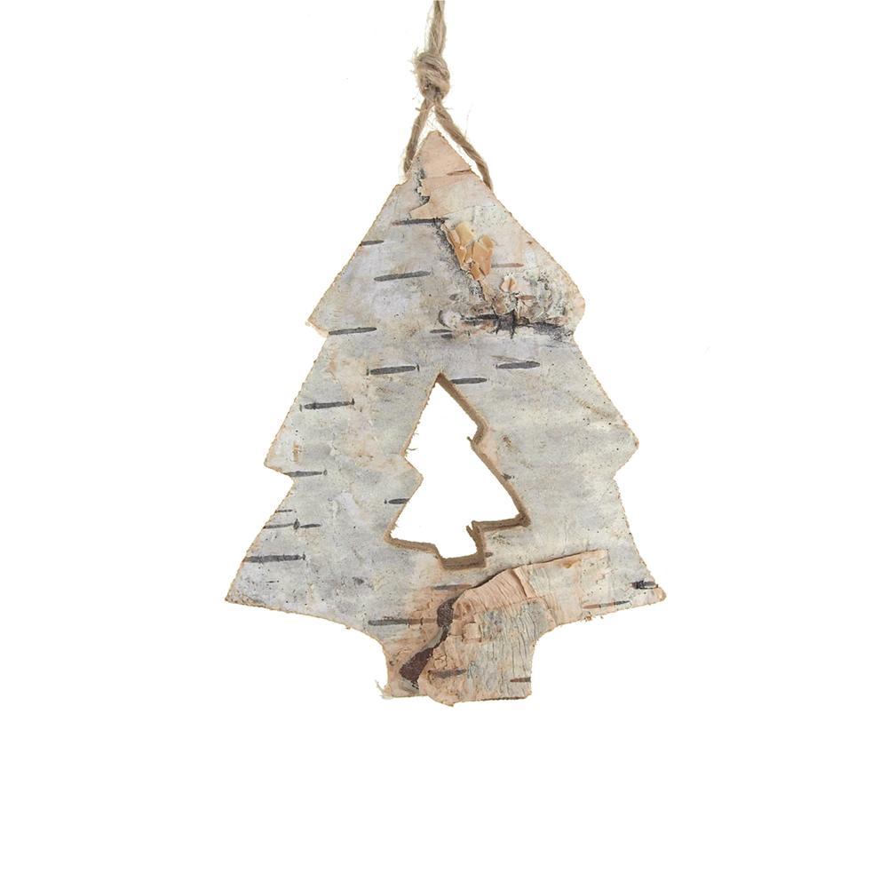 Carved Birch Pine Tree Hanging Christmas Tree Ornament, Natural, 3-1/4-Inch