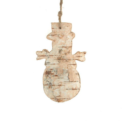 Carved Birch Snowman Hanging Christmas Tree Ornament, Natural, 4-Inch
