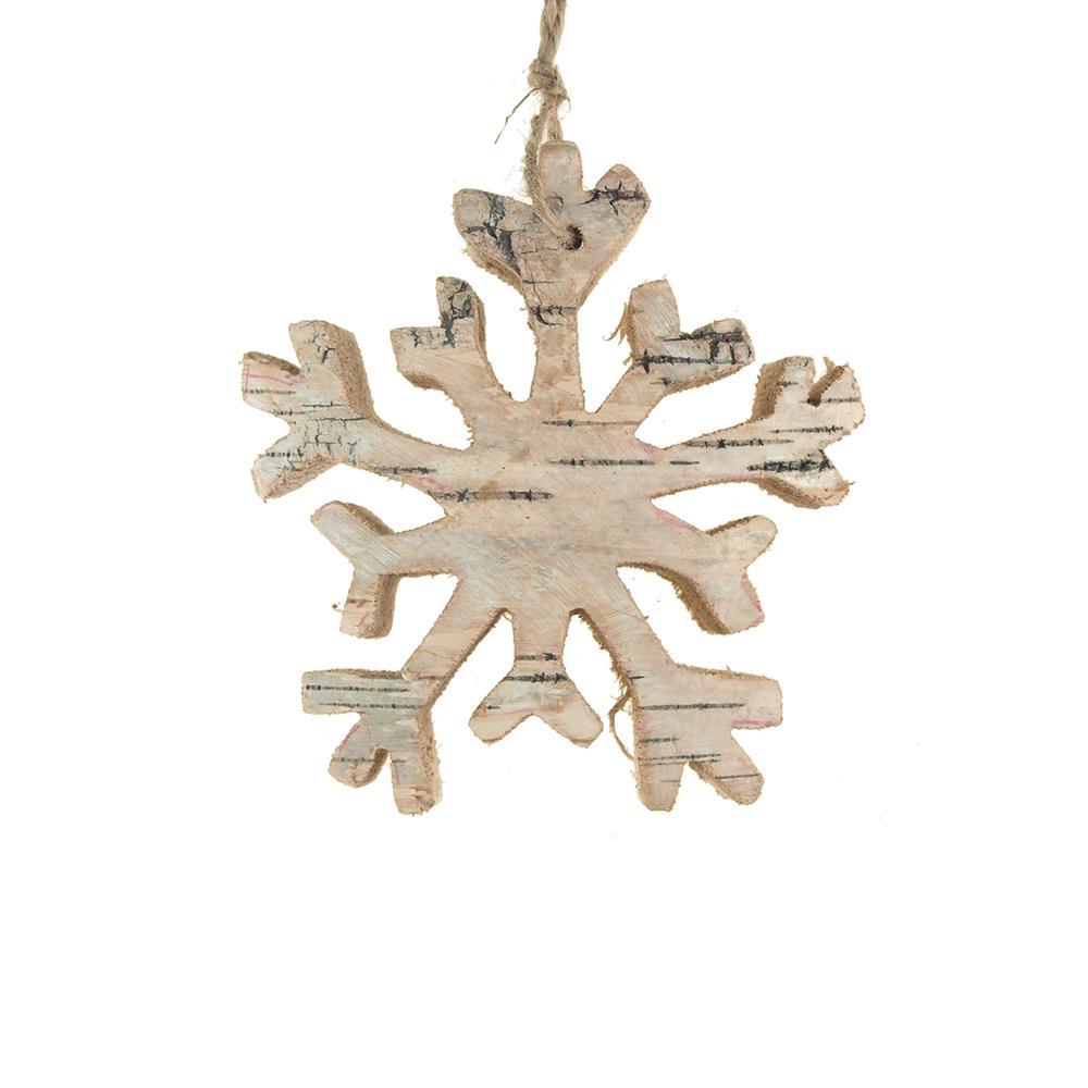 Carved Birch Snowflake Hanging Christmas Tree Ornament, Natural, 4-Inch