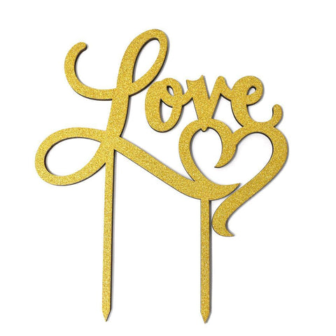 Love Heart Wedding Glitter Cake Topper, 7-Inch