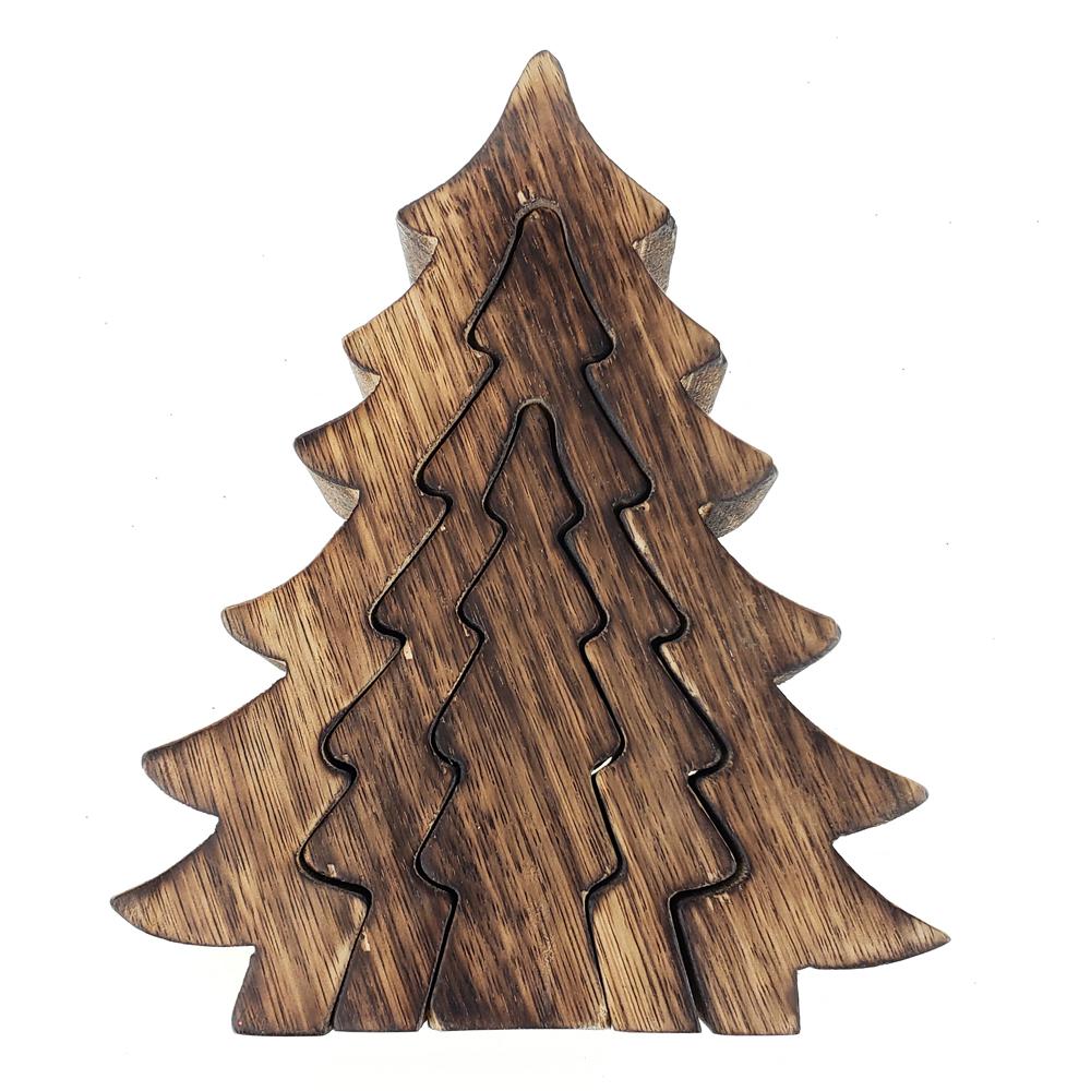 Wooden Nested Christmas Tree Puzzle, Brown, 7-3/4-Inch