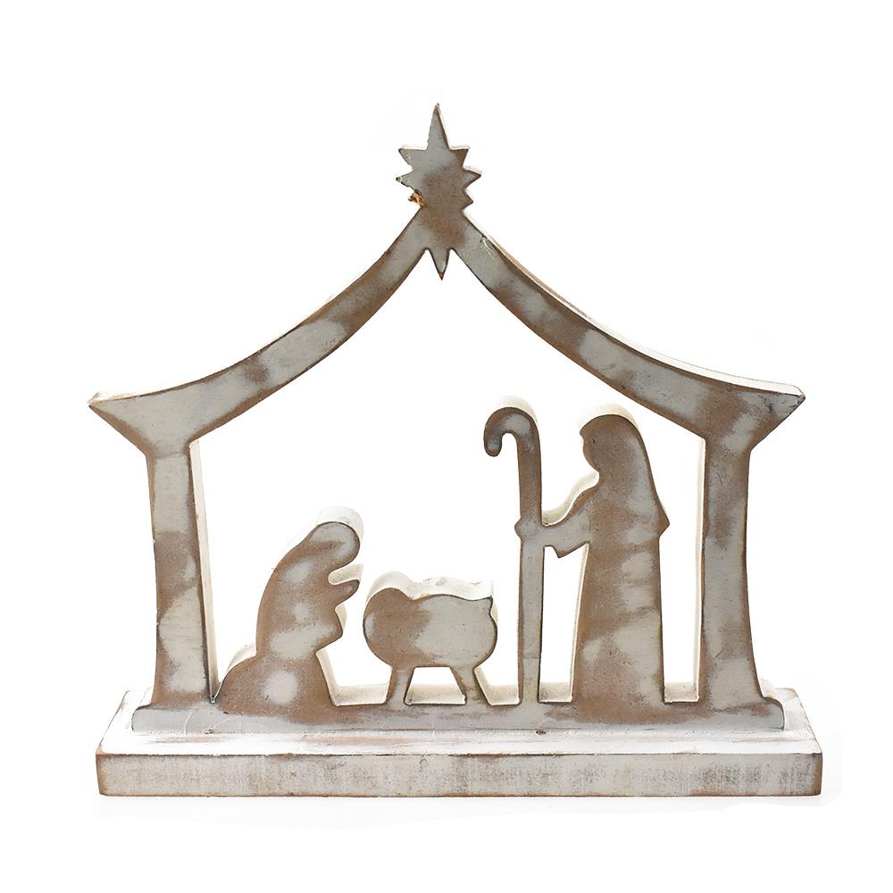 Wooden Nativity Scene Decoration, 10-1/4-Inch