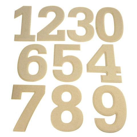 Pressed Board Beveled Wooden Numbers 0-9, Ivory, 6-Inch, 10-Piece