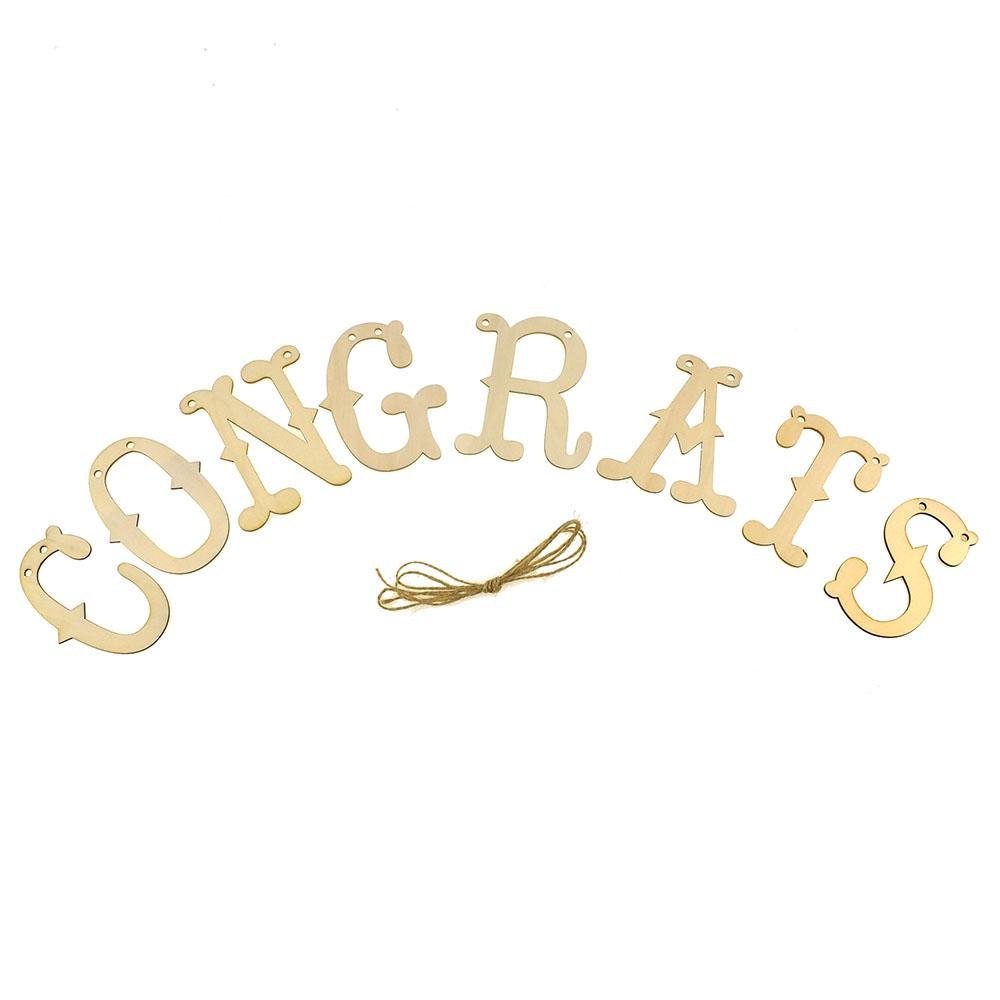 Craft Wooden Laser Cut Banner "Congrats", Natural, 4-1/2-Inch