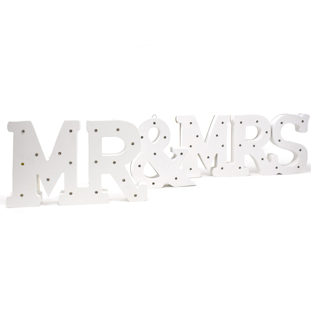 LED Wood "Mr. & Mrs." Table Top Signs, White, Assorted Sizes, 3 Piece
