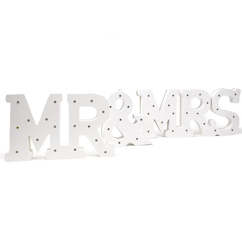 LED Wood "Mr. & Mrs." Table Top Signs, White, Assorted Sizes, 3 Piece