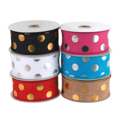 Metallic Dots Wired Canvas Ribbon, 1-1/2-Inch, 10 Yards