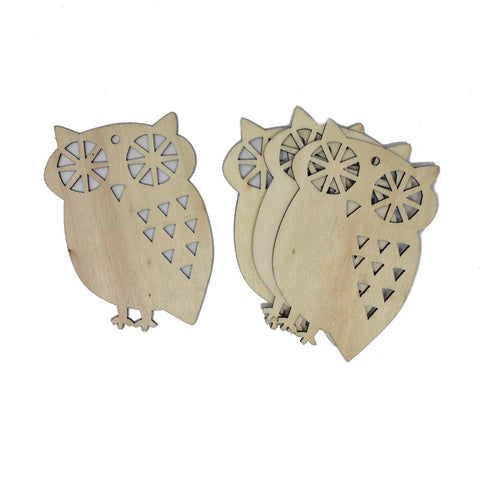 Craft Wood Laser Cut Wood Owl, Natural, 3-Inch, 4-Piece