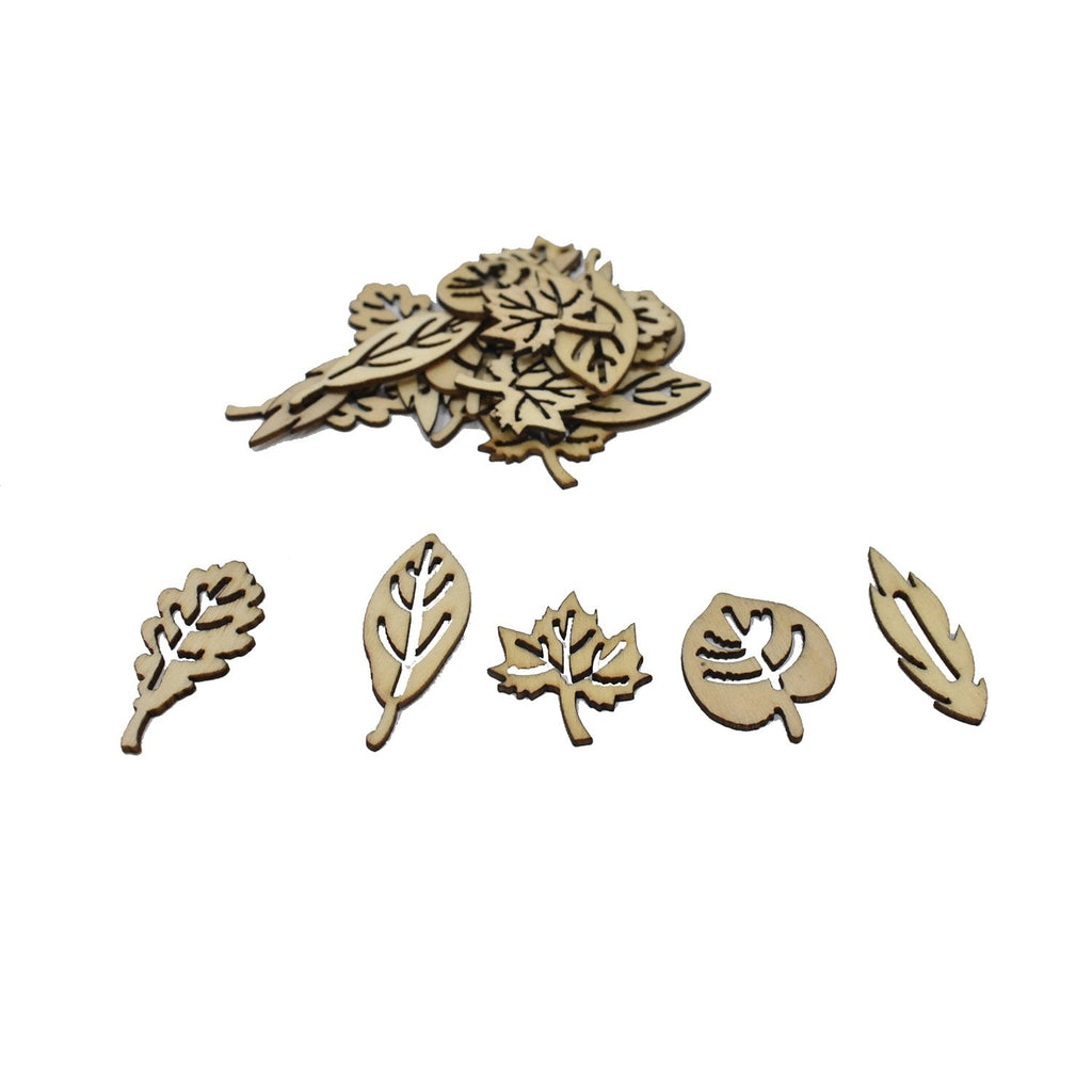 Laser Cut Assorted Wood Leaves, Natural, 15-Piece