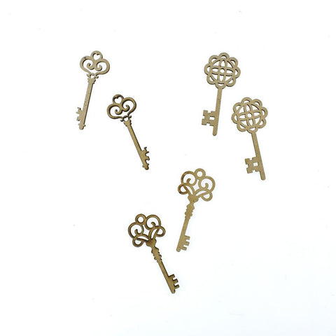 Antique Key Laser-Cut Ornate Wood Shapes, Natural, 6-Count