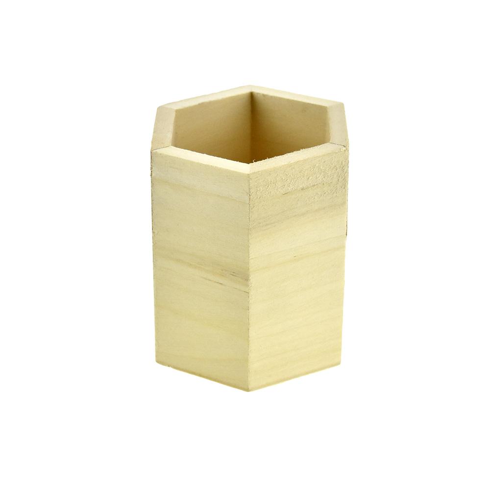 DIY Wooden Craft Stationary Hexagon Container, 3-3/4-Inch