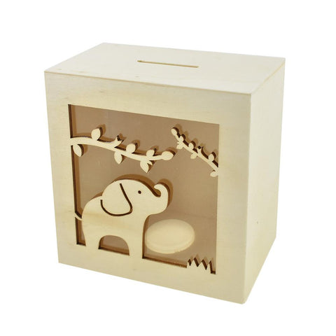 Scenic Elephant DIY Wood Piggy Bank, Natural, 4-3/4-Inch