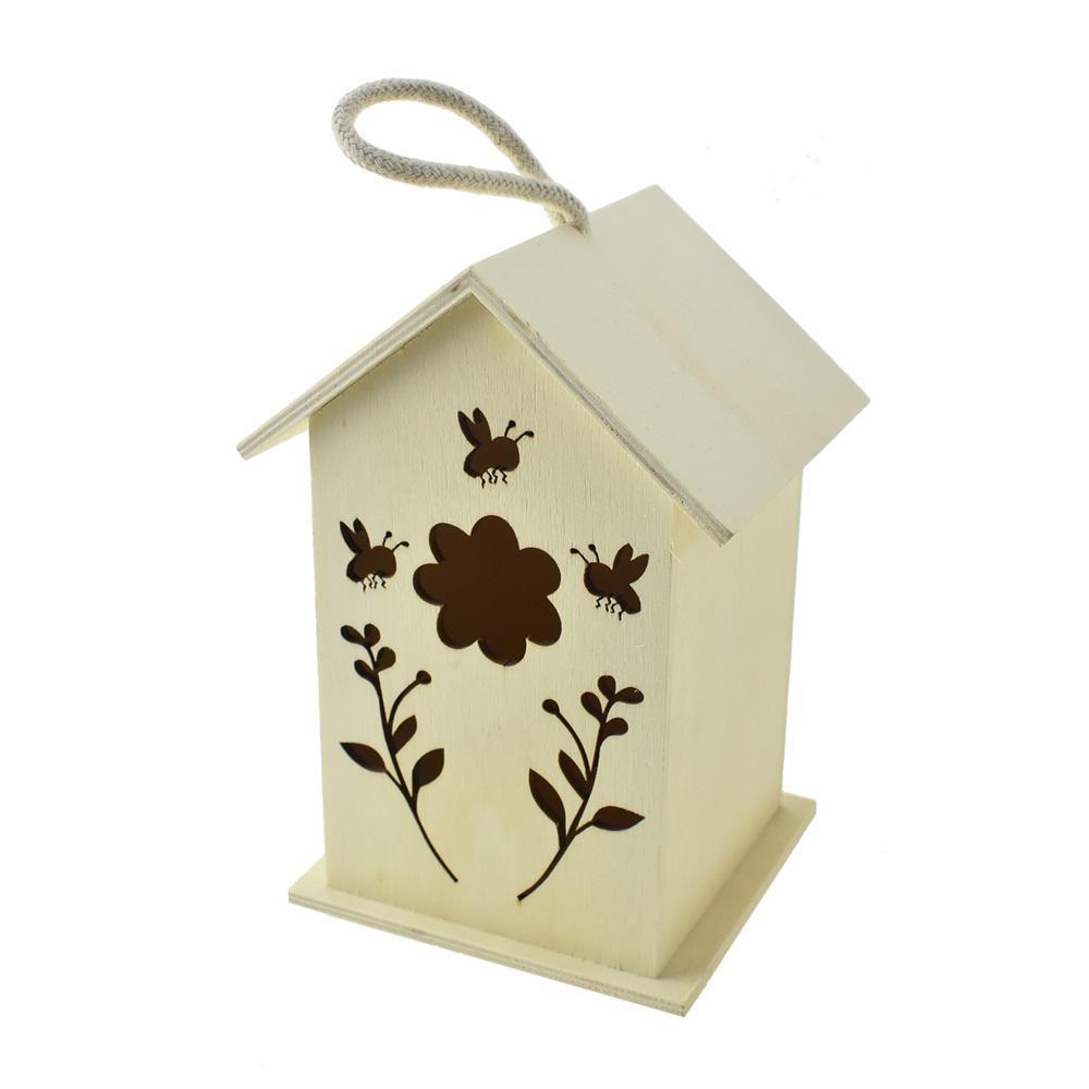 Giant Bees Floral Laser-Cut Birdhouse, Natural, 7-1/2-Inch