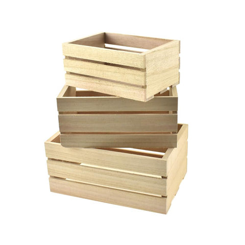 Wood Caddy Crate Set, Natural, Assorted Sizes, 3-Piece