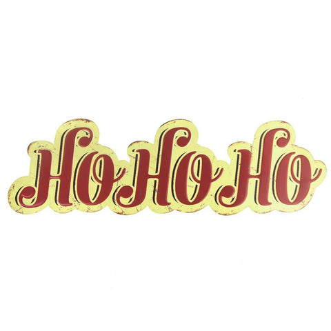 Vintage Style Hanging Metal "Ho Ho Ho" Christmas Sign, Red/Yellow, 25-1/4-Inch x 7-1/4-Inch