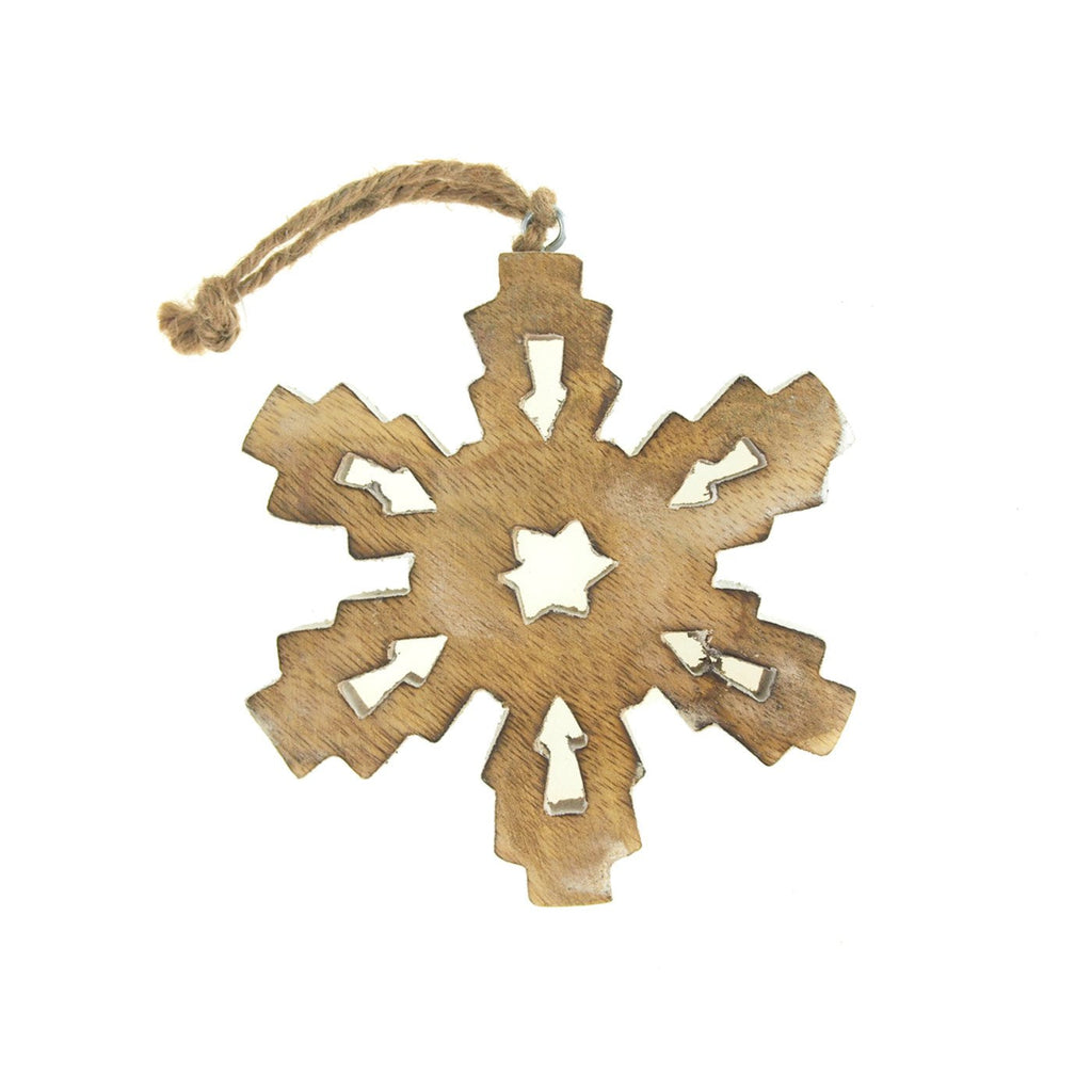 Stellar Dendrite Snowflake Wooden Christmas Ornament, Natural/White, 5-Inch