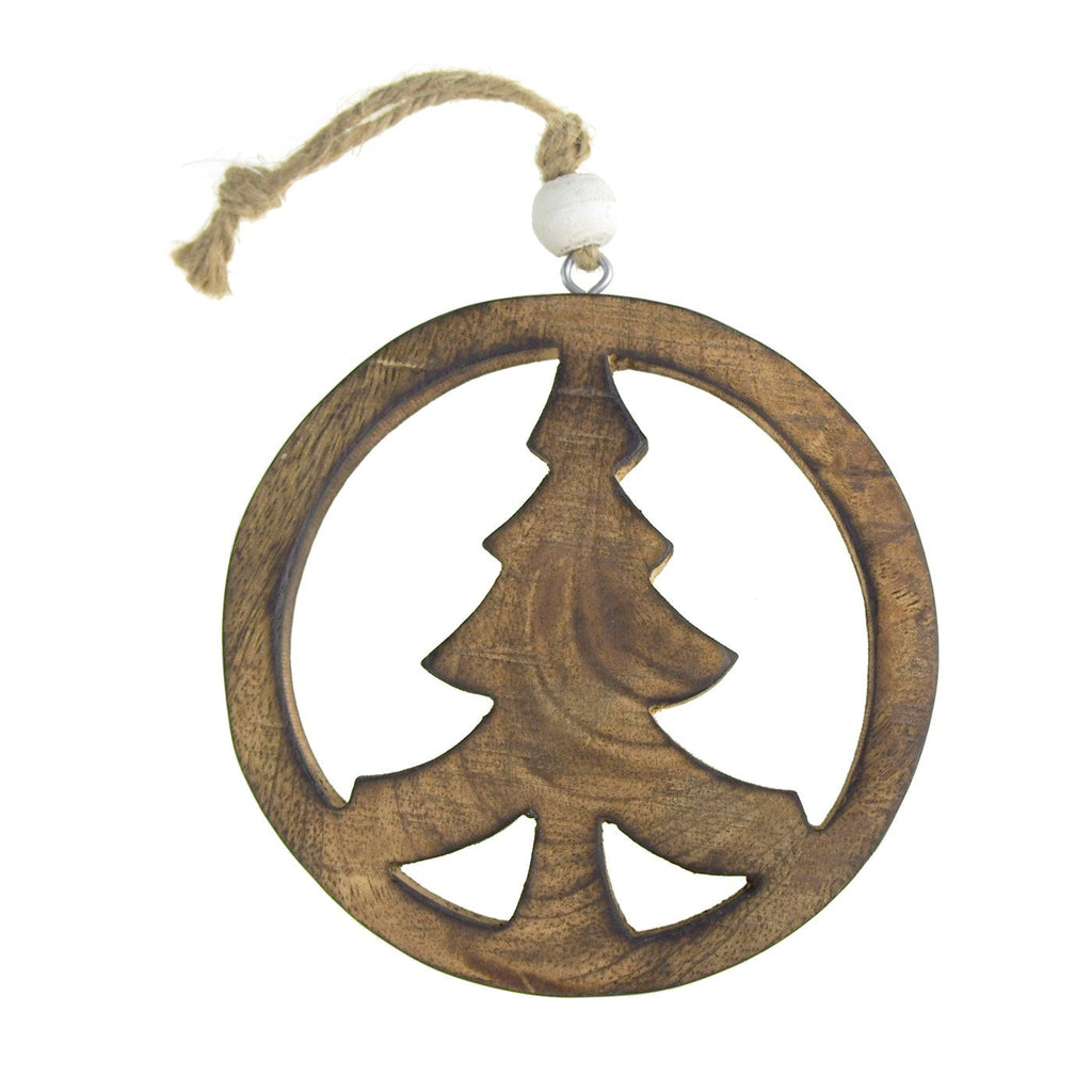 Hanging Wooden Peace Tree Christmas Tree Ornament, Natural, 5-Inch