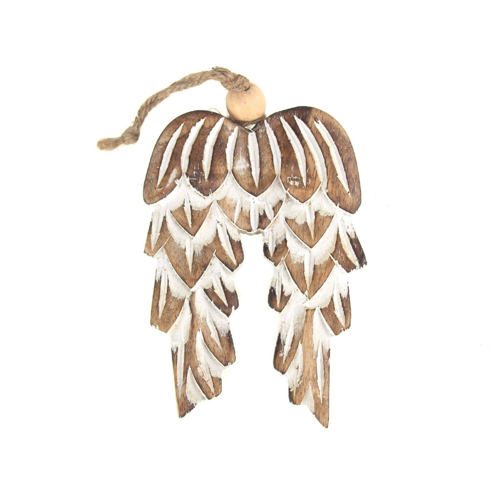 Wooden Angel Wing Christmas Ornament, Natural, 4-1/2-Inch