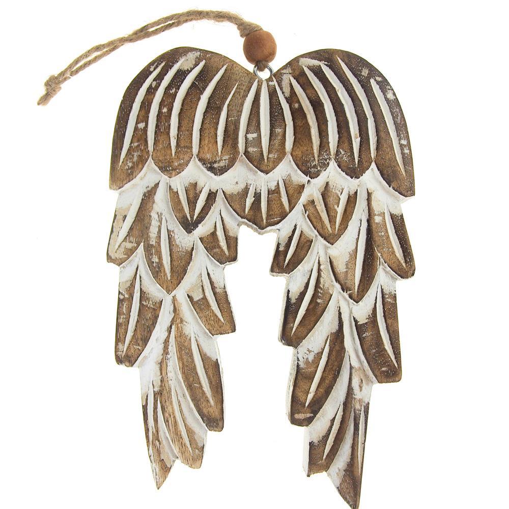 Wooden Angel Wing Christmas Ornament, Natural, 8-Inch