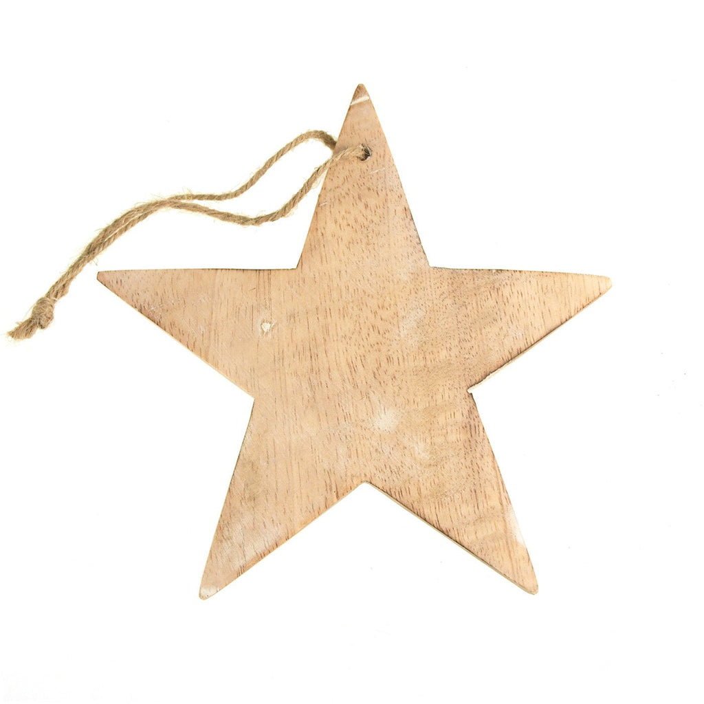 Hanging Wood Star Christmas Tree Ornament, White Wash, 7-Inch