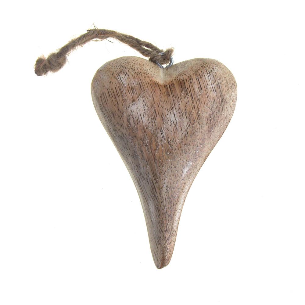 Hanging Wooden Heart Christmas Tree Ornament, White Wash, 4-Inch