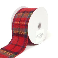 Christmas Flannel Plaid Wired Edge Ribbon, Red/Blue/Green, 10-Yard