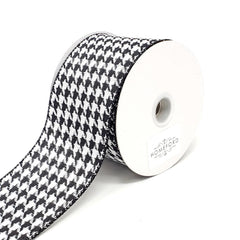 Christmas Houndstooth Woven Wired Ribbon, Black/White, 10-Yard