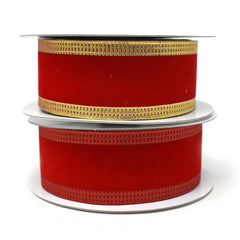 Red Velvet Metallic-Colored Trim Wired Ribbon, 1-1/2-Inch, 10-Yard