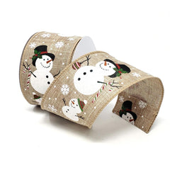 Christmas Glitter Snowmen Linen Ribbon, 2-1/2-Inch, 10-Yard