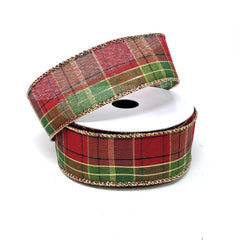 Christmas Classic Metallic Plaid Wired Edge Ribbon, Red/Green/Gold, 10-Yard