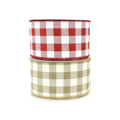 Printed Gingham Patterned Wired Ribbon, 2-1/2-Inch, 10-Yard