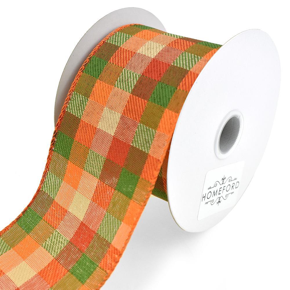 Flannel Plaid Wired Ribbon, Orange/Green, 2-1/2-Inch, 10-Yard