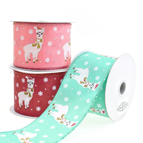 Holiday Alpaca and Snowflake Wired Ribbon, 2-1/2-Inch, 10-Yard