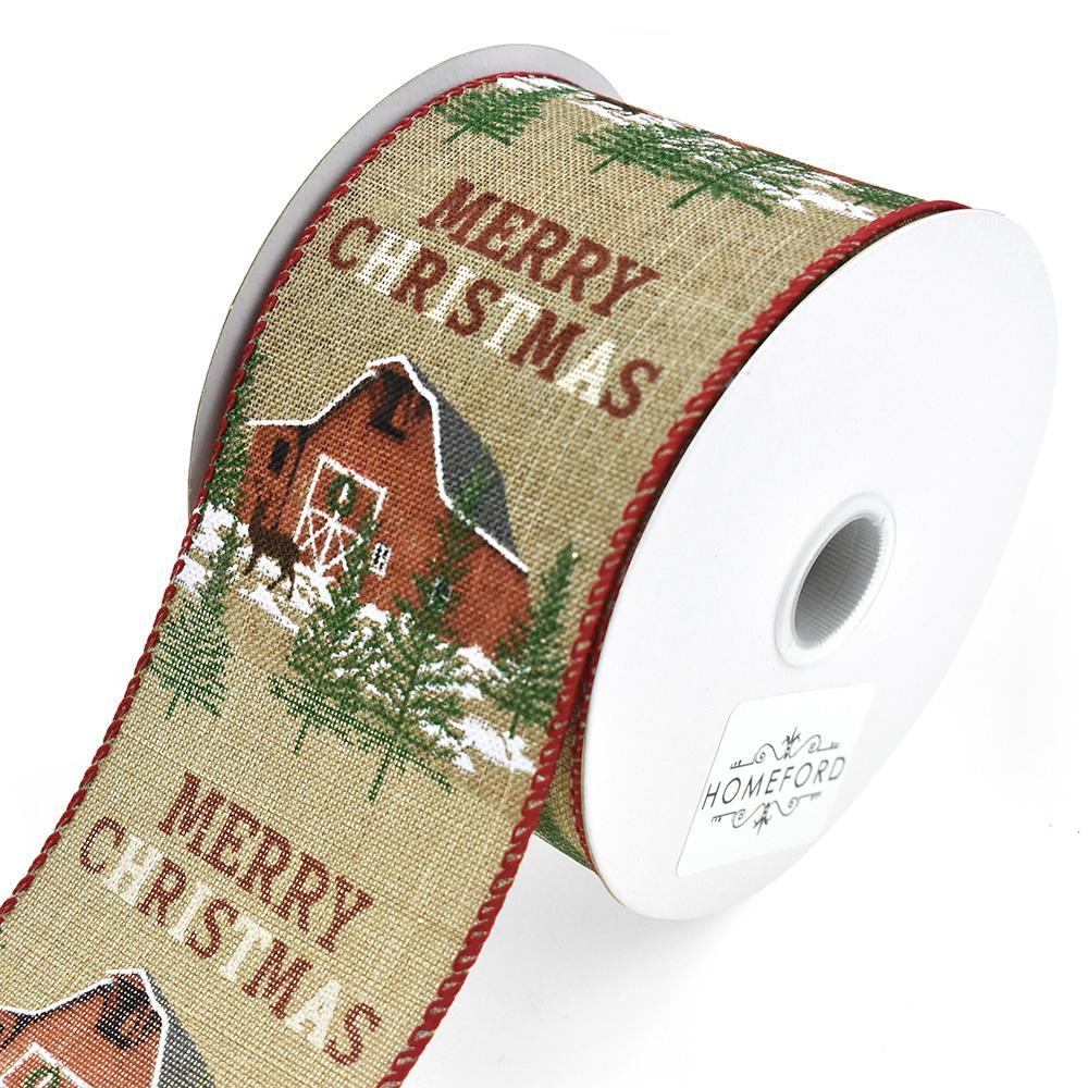 Natural Linen Christmas Barn Wired Ribbon, 2-1/2-Inch, 10-Yard