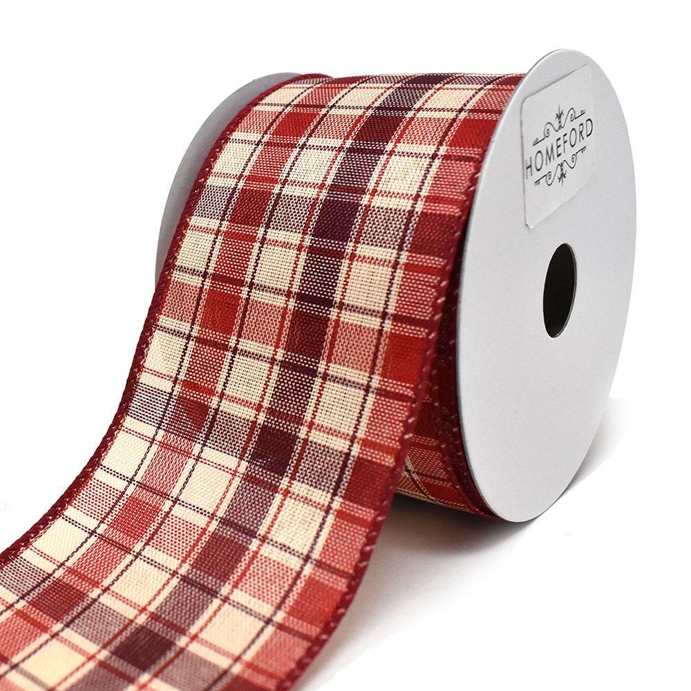 Red Square Plaid Wired Ribbon, 2-1/2-Inch, 10-Yard