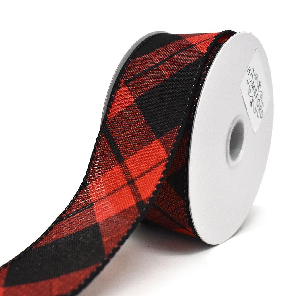 Diagonal Plaid Patterned Wired Ribbon, 1-1/2-Inch, 10-Yard