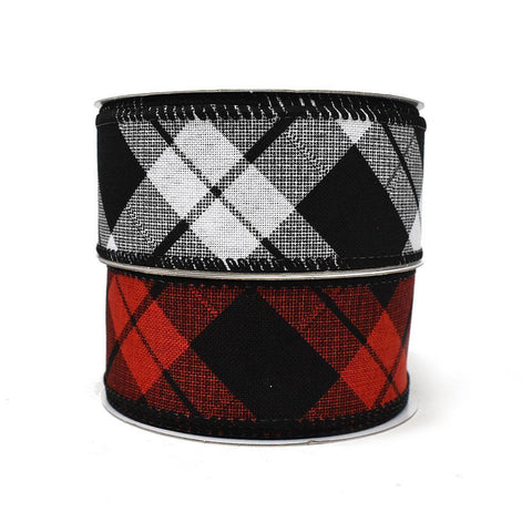 Diagonal Plaid Patterned Wired Ribbon, 1-1/2-Inch, 10-Yard