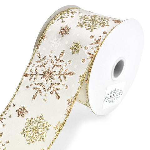 Glitter Snowflake Wired Ribbon, 2-1/2-Inch, 10-Yard