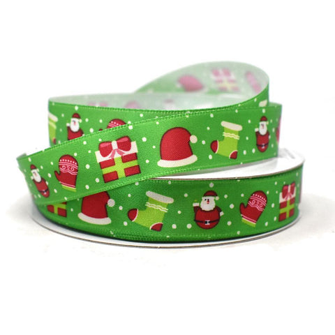 Santa and Presents Christmas Ribbon, 5/8-Inch, 25-Yard