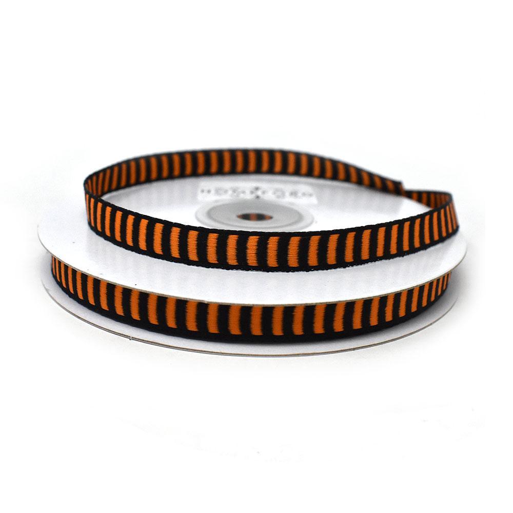Black/Orange Stripes Ribbon, 3/8-Inch, 25-Yard